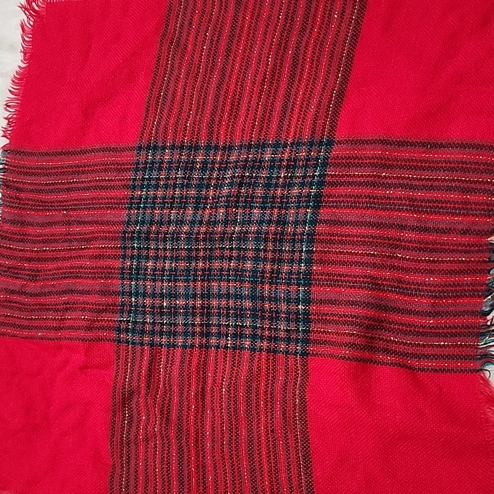 Red Plaid Scarf with Snowflake Accent ( 2 - Total ) - Picture 2 of 3